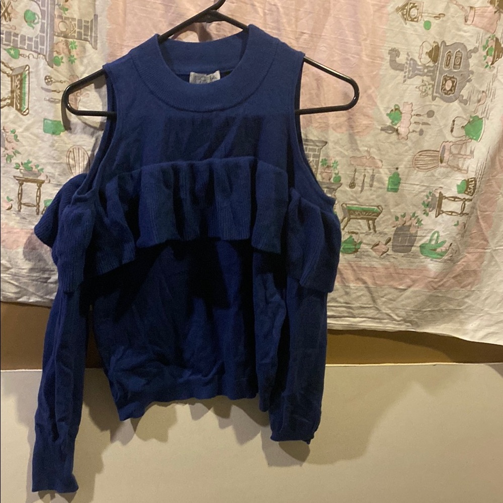 Chic Blue Cold Shoulder Sweater